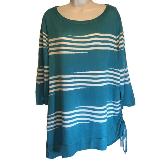Ashley Stewart Women’s Turquoise Lightweight Sweater Ruching Plus Size 18/20 NEW - Picture 1 of 9